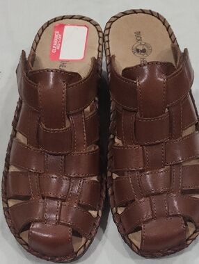 Duck Head Mules Wedge Sandals Womens 7 Woven Leather Brown Comfort Shoes Boho